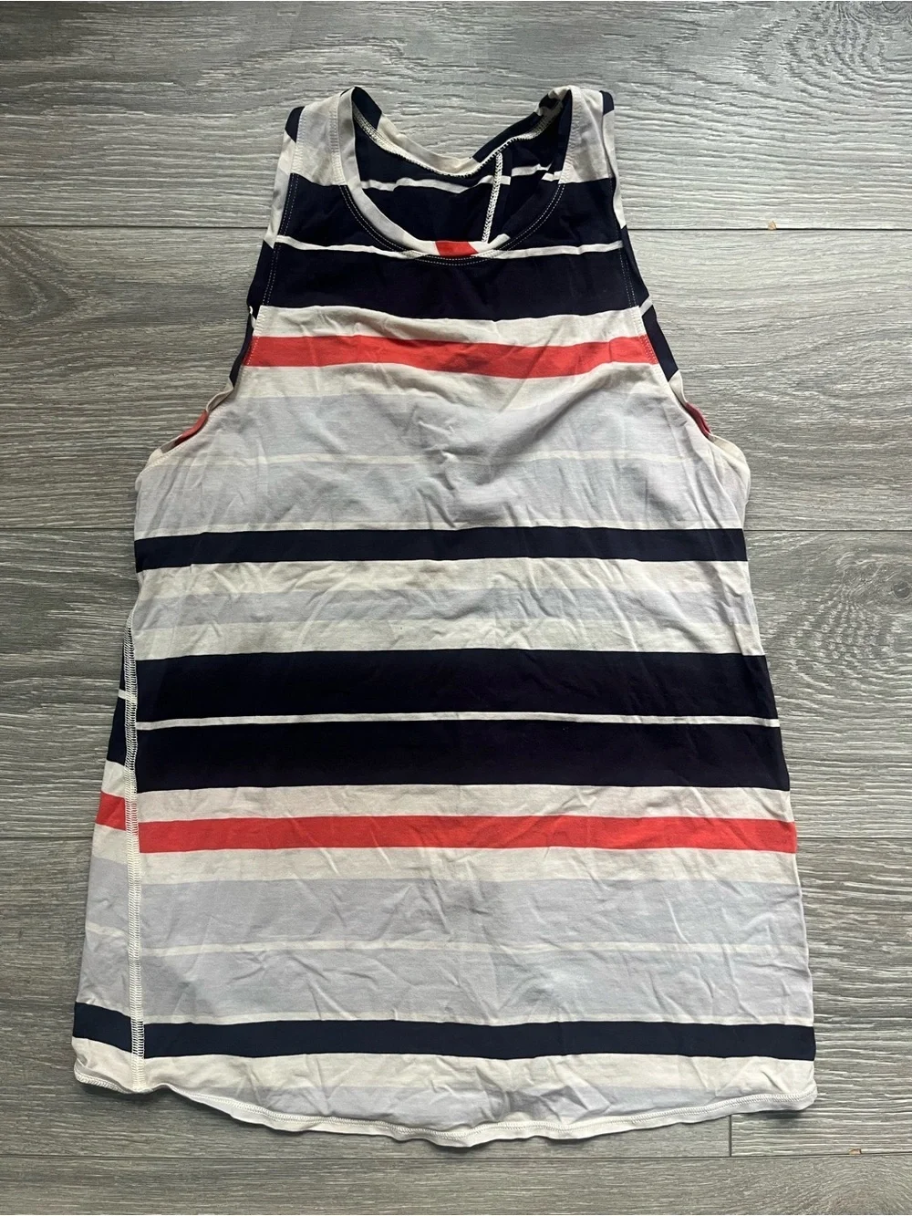 Lululemon Orange Blue Gray Striped Open Back Active Workout Tank Yoga Pilates